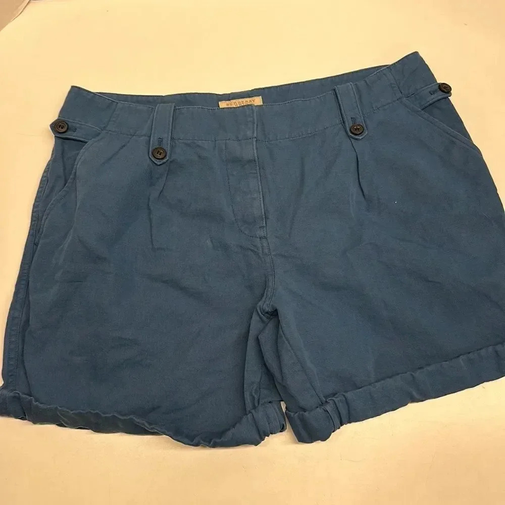 Burberry Brit Shorts Cuffed Knit Woven Woven Cotton Linen Blue Women's US Size 8